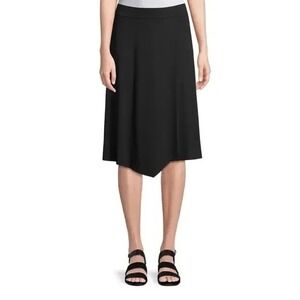 Eileen Fisher Faux Wrap Skirt‎ Petite PL Black Asymmetrical Hem Jersey Pull On